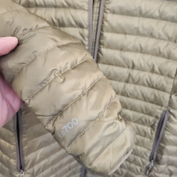 EDDIE BAUER MID LENGTH PUFFER DOWN ZIP HOODED JACKET BRONZE METALLIC WOMENS LG - Picture 14 of 16